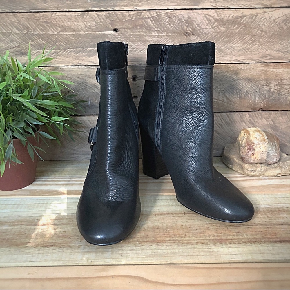 Nine West black leather & suede heeled booties